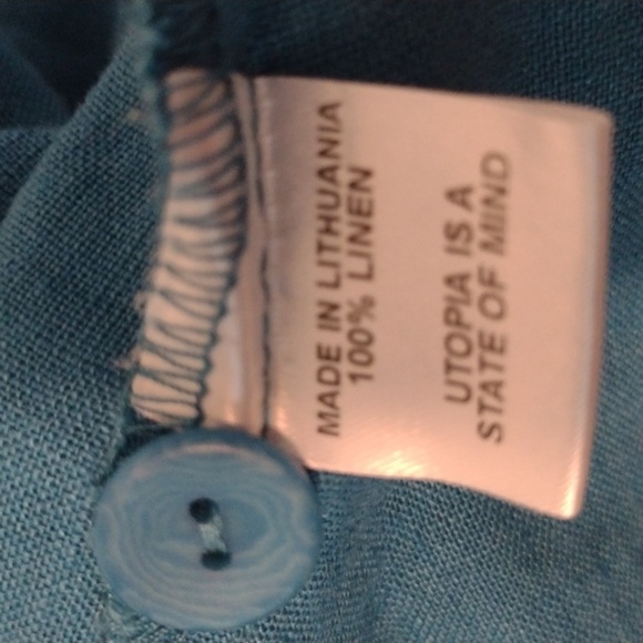 Flax 100% linen turquoise long sleeve tunic Size S - Picture 5 of 6